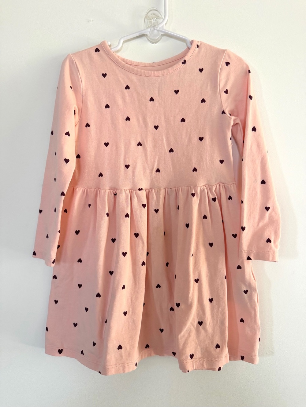 H&M Pink Long-Sleeve Heart Print Dress